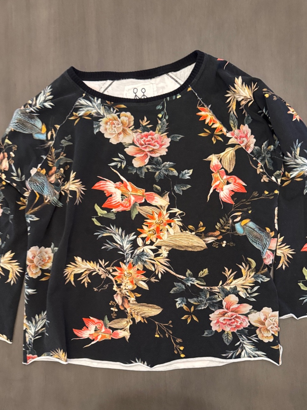 Pete and Greta by Johnny Was Black Floral & Bird Print Pullover